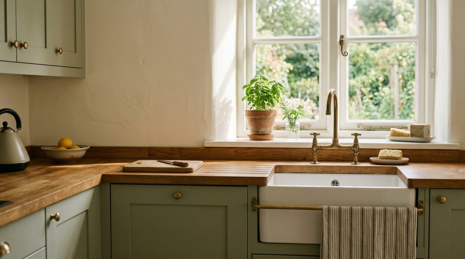 A homeowner at a kitchen table with mortgage paperwork, calculator and laptop